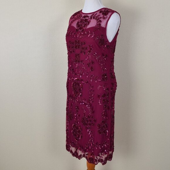 Frock and Frill Burgundy Floral Sequin Formal Dress US 14 - Picture 5 of 10